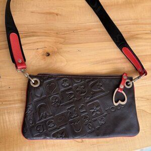 TOUS Crossbody Purse Bag in Brown Leather With Embossed Design